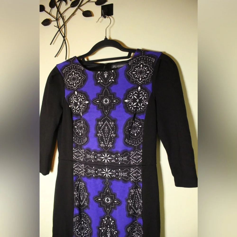 Adrianna Papell Women's Jewel Printed 3/4 Sleeve Fitted Blue Black Dress Size 4 - Picture 3 of 10
